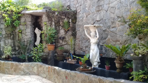 Back garden with statues
