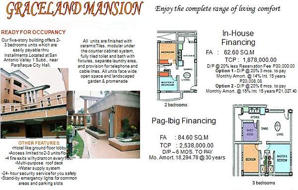 Picture of Graceland Mansion condominium units for sale with easy terms of payment of condominium units for sale