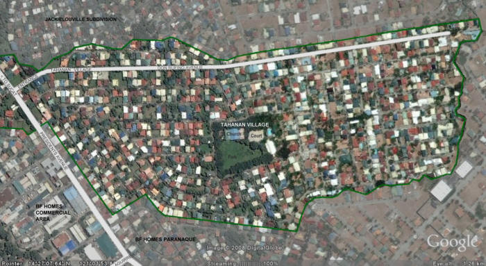 Actual aerial map of Tahanan Village in Paranaque, Metro Manila