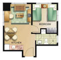 Floor layout of 1-bedroom condo unit